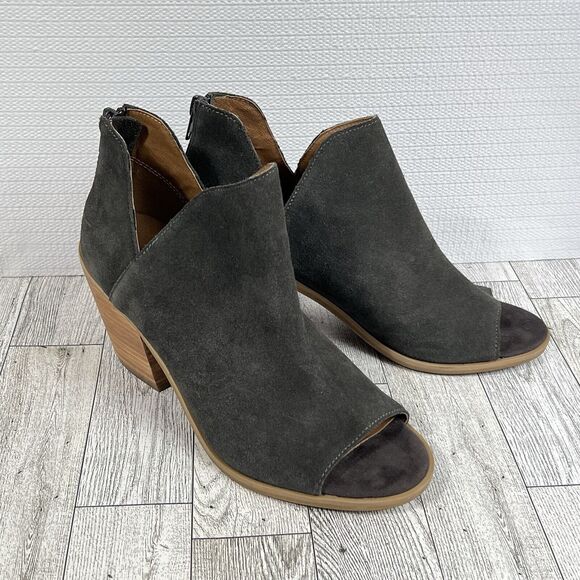 SUSINA Carina-Lea Peep Toe Ankle Boots Women’s 6 Gray Suede Leather Shoes - Picture 1 of 16